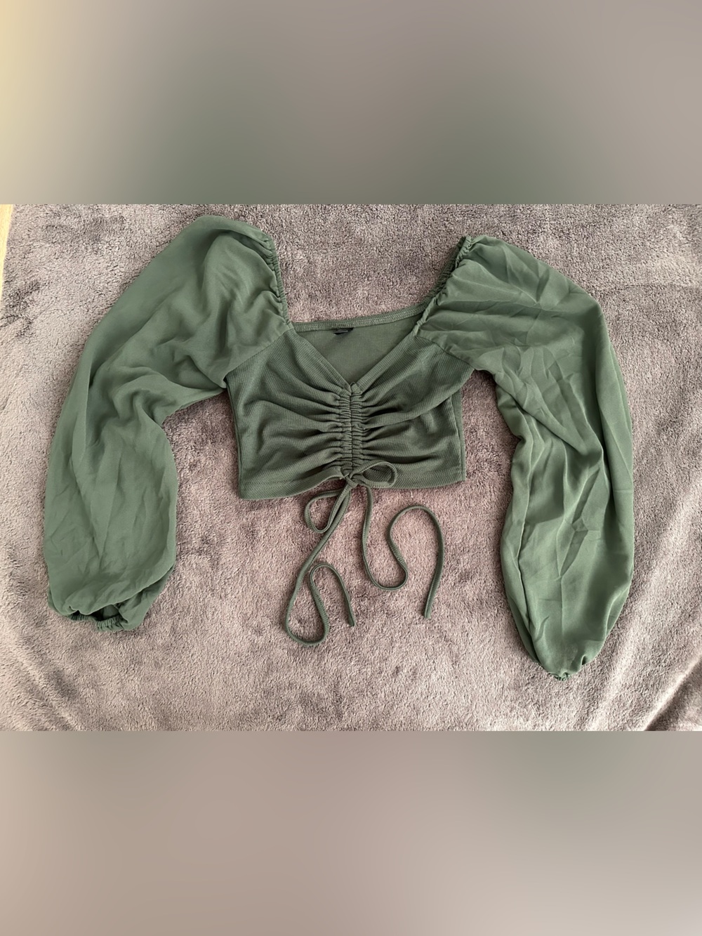 Dark Green Ribbed V-Neck Top